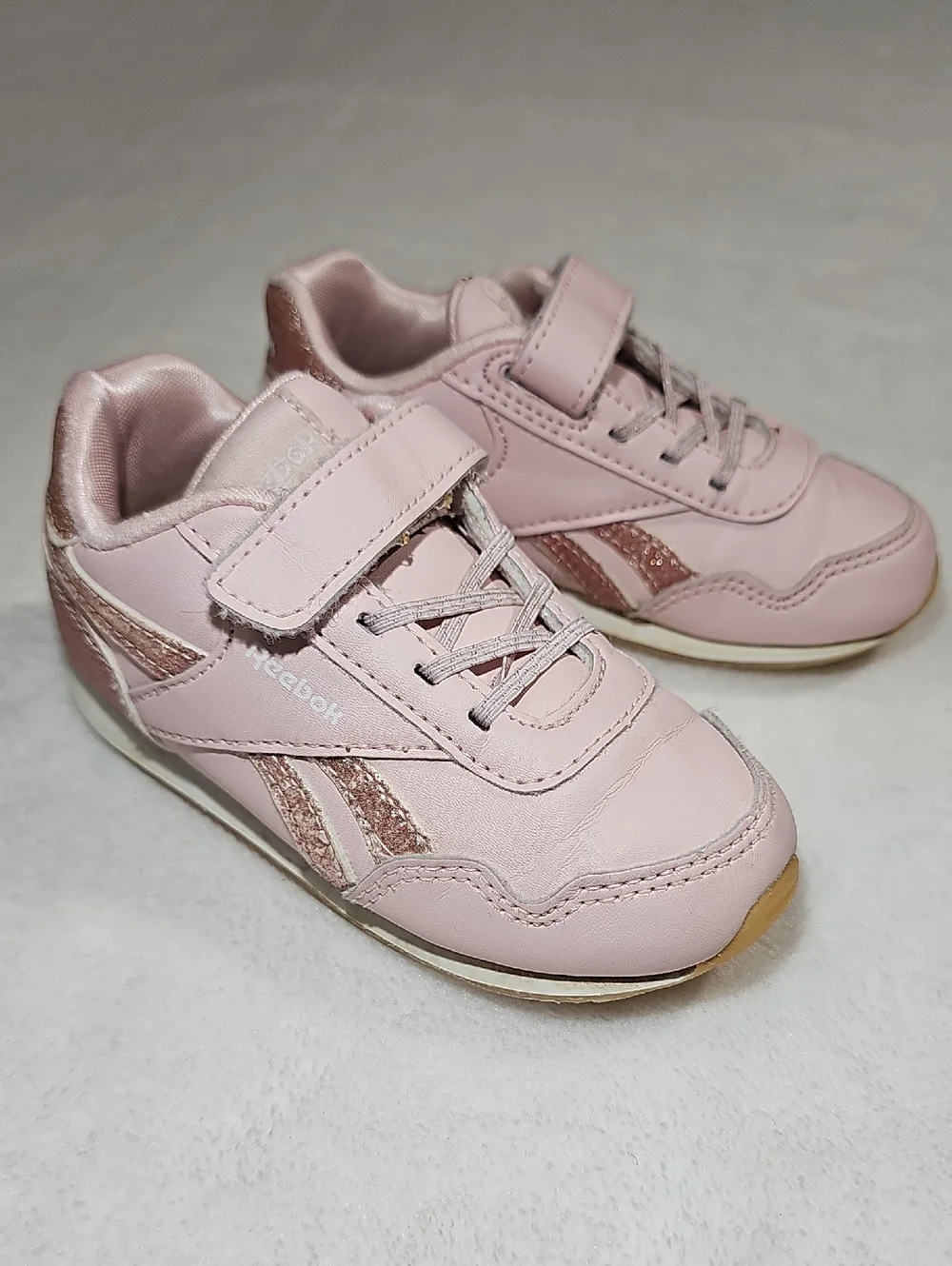 Reebok Light Pink Strap & Lace Sneakers with Rose Metallic Accents